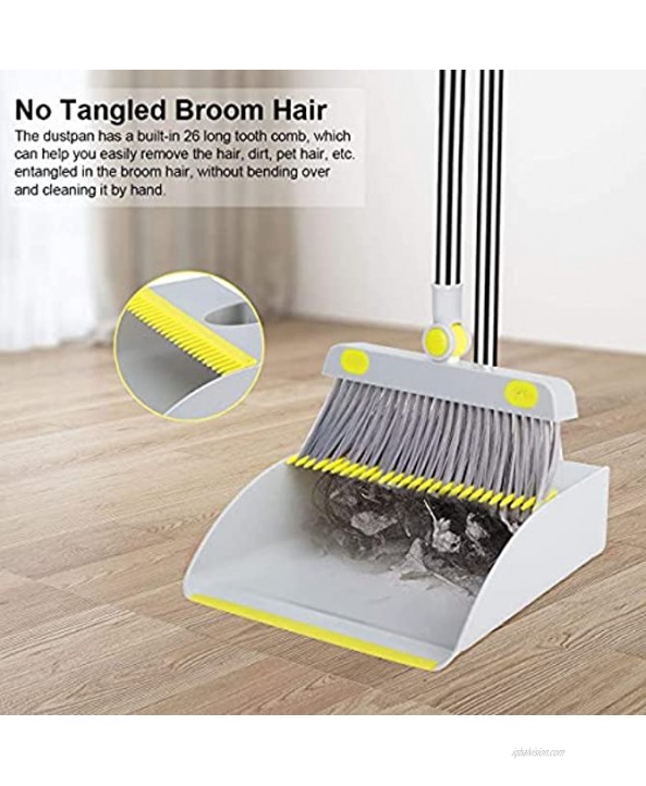 Max 52'' Broom and Dustpan Set Multifunctional Adjustable Long Handle Soft Bristle Dust Broom with Stand Up Dustpan Cloth Gripper 360° Rotatable Head for Indoor Wood Floor Kitchen Bed&Sofa Bottom