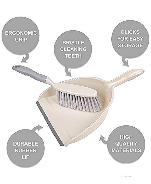 Mini Hand Whisk Broom and Snap-on Dustpan Set Portable Dust Pan Set for Floor Sofa Desk Keyboard Car Beige