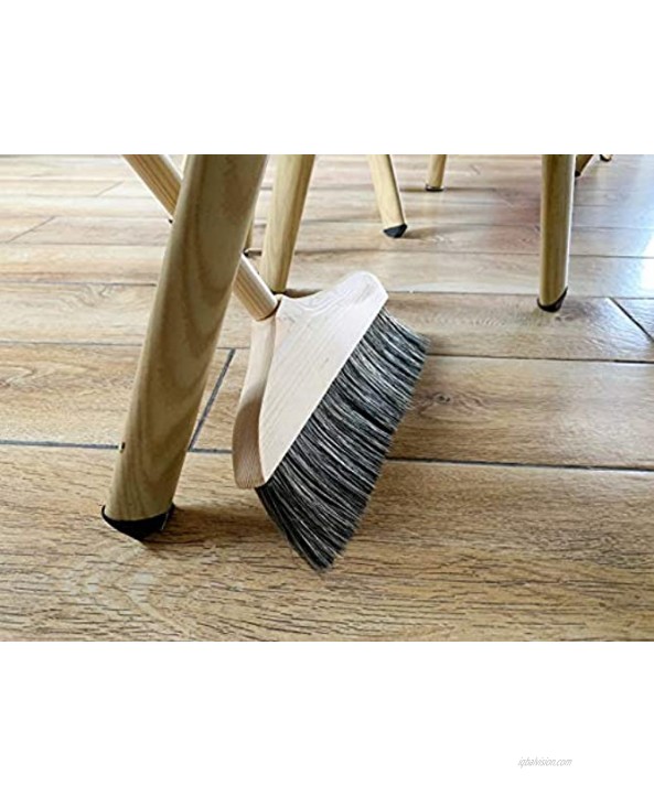 OAKART Wood Broom and Dustpan Set Long Handle Upright Sweeper for Home Kitchen Indoor Pig Hair