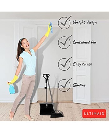 ULTIMAID Lobby Dustpan with Brush Combo and Long Handle for Home use on Floors Kitchen Office Outdoors and Commercial Settings Hotels Hospitality Cleaners & Janitors. Black Upright Design