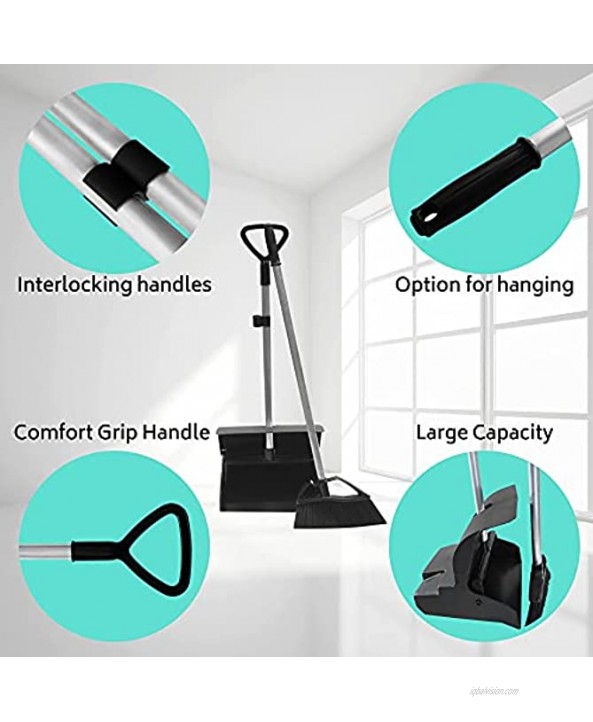 ULTIMAID Lobby Dustpan with Brush Combo and Long Handle for Home use on Floors Kitchen Office Outdoors and Commercial Settings Hotels Hospitality Cleaners & Janitors. Black Upright Design
