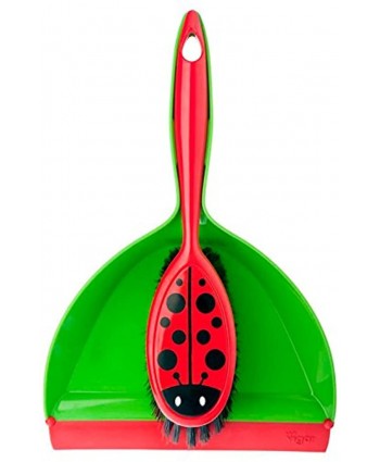 Vigar Ladybug Dust Pan and Brush Handy Set 12-3 4-Inches Green Red Black