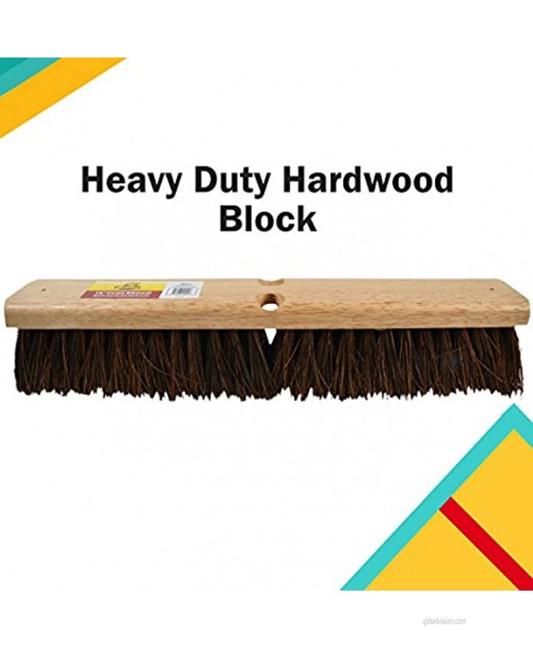 Bristles 4218 18” Outdoor Push Broom Head – Heavy Duty Hardwood Block Rough Surface Stiff Palmyra Fibers Brown