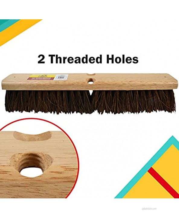 Bristles 4218 18” Outdoor Push Broom Head – Heavy Duty Hardwood Block Rough Surface Stiff Palmyra Fibers Brown
