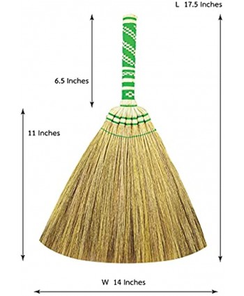 Brush Set L17.5 Inch Natural Grass Broom with Mini Bamboo Handled Green Indoor Outdoor Smooth & Hard Floor Sweeping Cleaning Handmade Home Kitchen Bedroom Lobby Room,Whisk Broom