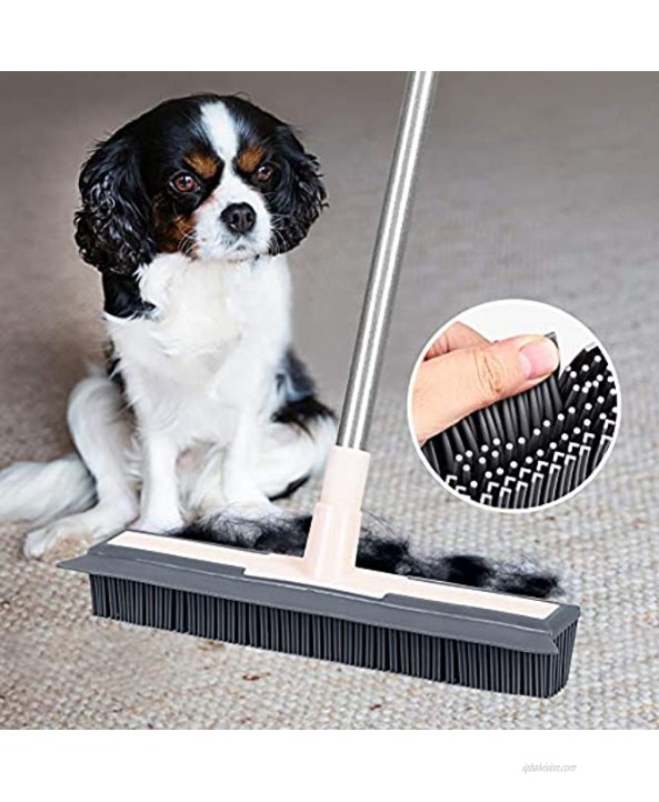 Holulo 2in1 Rubber Broom with Squeegee for Pet Hair Removal Bathroom and Tub Cleaning Marble and Hdrdwood Floor Cleaning Water Stain Removal Scale Removal
