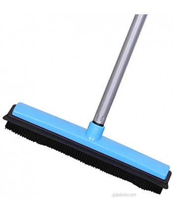 LCF Pet Hair Removal Broom Carpet Rake Stairs Telescoping Broom Handle Rubber Broom with Squeegee Outdoor Carpet Brush for Pet Dog Hair Removal 48.82'' Bristles Rug Rake Sweeper Heavy DutyBlue