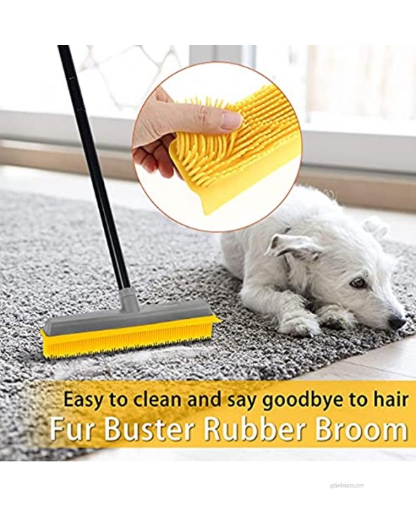 Pet Hair Broom Rubber Broom [Upgrade Extension Pole 59] Fur Remover Broom Carpet Rake with Build-in Squeegee Silicone Broom for Sweeping Hardwood Floor Tile