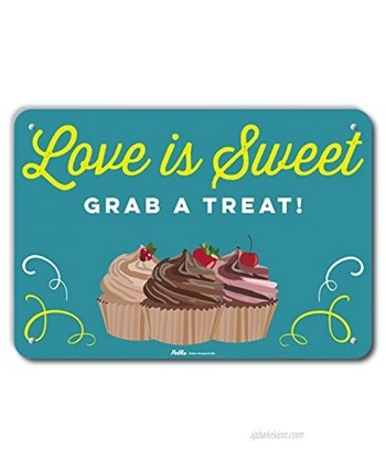 PetKa Signs and Graphics PKWD-0068-NA_10x7"Love is Sweet Grab A Treat" 10" x 7" Aluminum Sign 7" Height 0.04" Wide 10" Length Cupcakes Kiwi