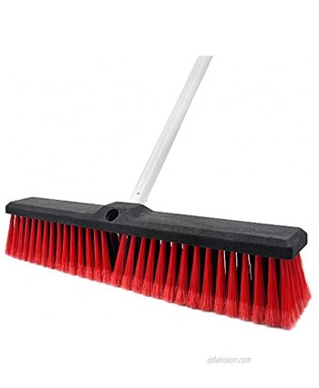 Push Broom Stiff Indoor Outdoor Rough Surface Floor Scrub Brush 17.7 inches Wide 61.8 inches Long Handle Stainless Steel for Cleaning Bathroom Kitchen Patio Garage Deck Concrete Wood Stone Tile Floor