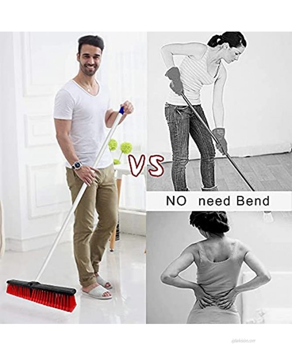 Push Broom Stiff Non Scratch Bristle Broom with Stainless Steel Adjustable Long Handle Heavy Duty Broom Indoor and Outdoor Use for Cleaning Bathroom Kitchen Living Room Deck Patio Garage Driveway
