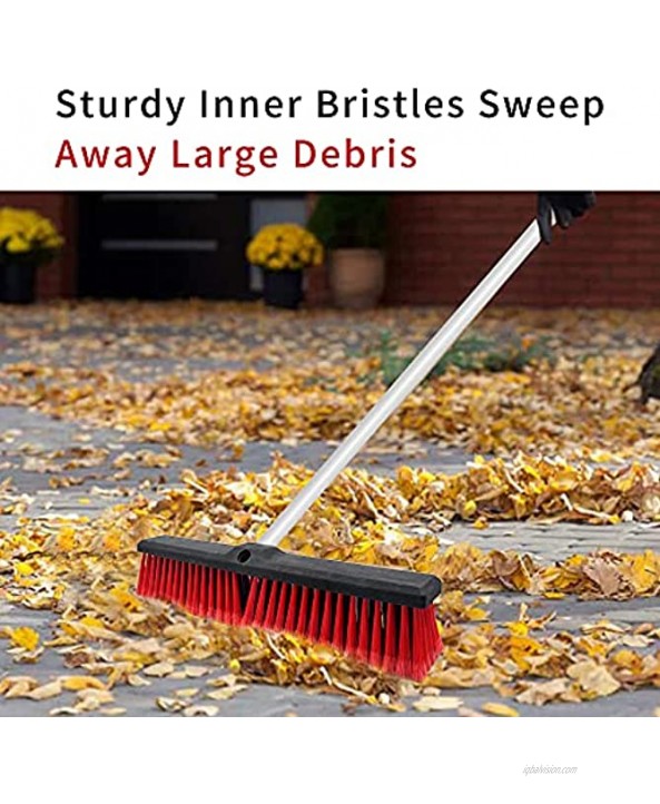 Push Broom Stiff Non Scratch Bristle Broom with Stainless Steel Adjustable Long Handle Heavy Duty Broom Indoor and Outdoor Use for Cleaning Bathroom Kitchen Living Room Deck Patio Garage Driveway