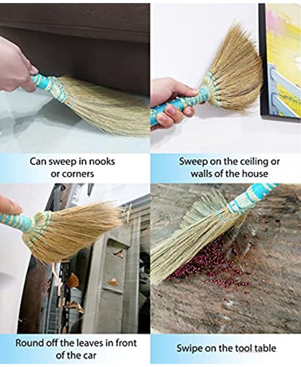 Small Sweeping Broom L 17.5 Inch Natural Grass Broom with Mini Bamboo Handled Blue Sky Indoor Outdoor Smooth & Hard Floor Sweeping Cleaning Handmade for Home Kitchen Bedroom Lobby Room