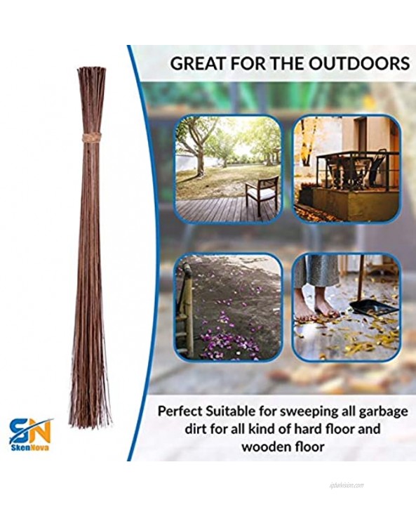 SN SKENNOVA 1 Piece of 32 inch Multi-Surface Sturdy Outdoor Authentic Coconut Leaf Broom Asian Heavy Duty Broom Thai Natural Coconut Leaf Broom