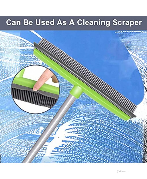 Soft Push Broom Bristle Rubber 59'' Squeegee Broom with Adjustable Long Handle for Pet Cat Dog Hair Carpet Hardwood Floor Tile Windows Cleaning Green
