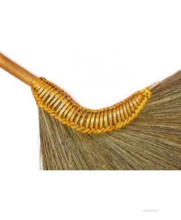38-39 Inch Tall of Thai Natural Grass Broom Asian Broom Witch Broom Bamboo Stick Handle Hand Grip Imitation Rattan Vintage Retro Primitive Sweeping Dirt Dust Garbage