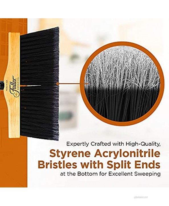 Fuller Brush Wooden House Broom Heavy-Duty Wide Wood Sweeper Head with Long Bristles for Sweeping Indoor-Outdoor and 2-Pc Black Steel Handle Available in 2 Sizes Perfect for Household & Yard Use