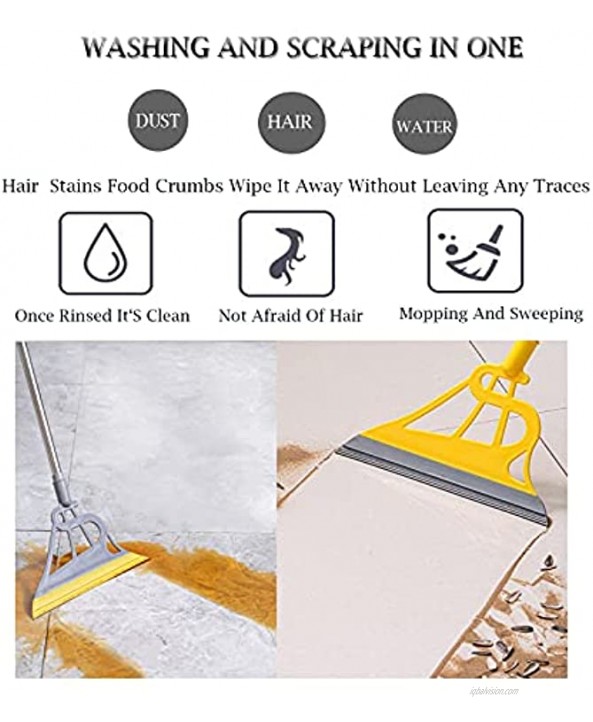 Magic Broom Sweeper Multifunctional 2 in 1 Magic Rubber Broom Easily Remove Water Pet Hair Dust Window Cleaning Gray Pole Yellow Bottom