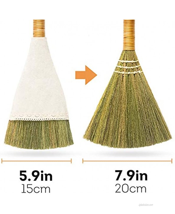 Natural Whisk Sweeping Hand Handle Broom Vietnamese Straw Soft Broom for Cleaning Dustpan Indoor-Outdoor Office Sofa Floor Car Decor Idea 5.9'' Width 11.02 Length