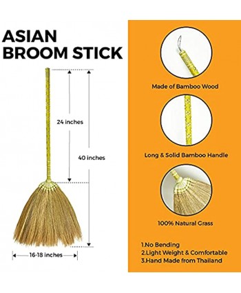 SN SKENNOVA Asian Broom Thai Pattern Vintage Retro Natural Grass Broom Handmade Yellow