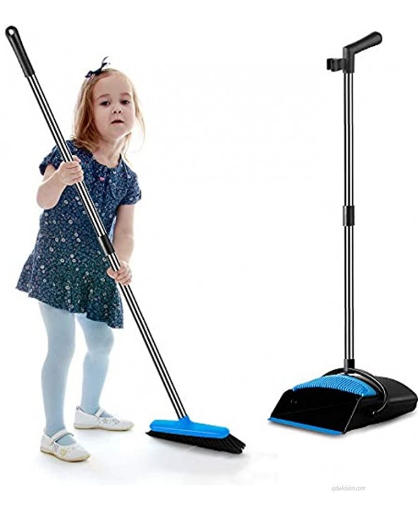 UDAODFA Premium Dustpan And Cleaning Broom Combination Of Stainless Steel Extra Long Handle Broom Is Easy To Clean And Assemble Durable And Foldable For Home Room Office Lobby Use Black And Blue