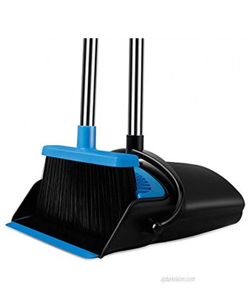 UDAODFA Premium Dustpan And Cleaning Broom Combination Of Stainless Steel Extra Long Handle Broom Is Easy To Clean And Assemble Durable And Foldable For Home Room Office Lobby Use Black And Blue